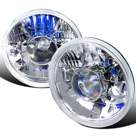 Spec-D Tuning All All All 7 Inch Projector Headlights Round With H4 Bulb Chrome LHP-7RND